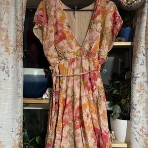 Free People Floral Mini Dress in Pink and Orange